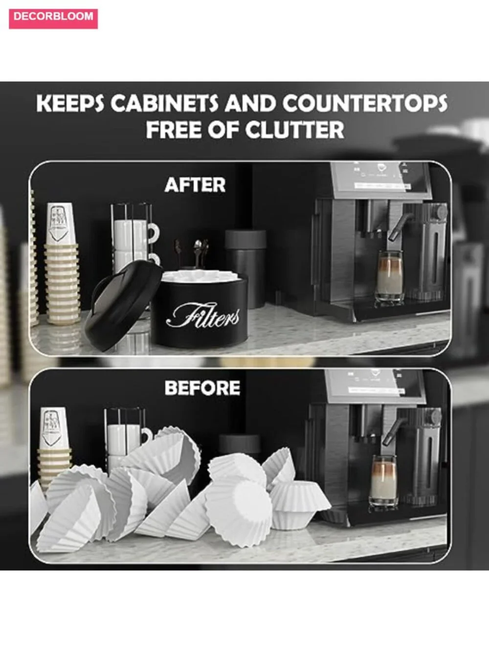 Rustic Farmhouse Coffee Filter Holder with Lid - Powder Coated Metal Storage